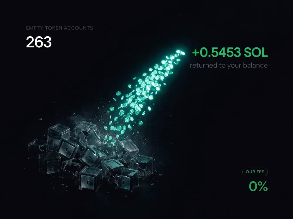 Empty token accounts releasing locked SOL back to your balance at zero fee