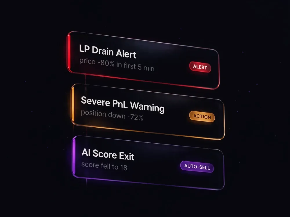 Smart alerts for liquidity drain, severe loss and AI score exit